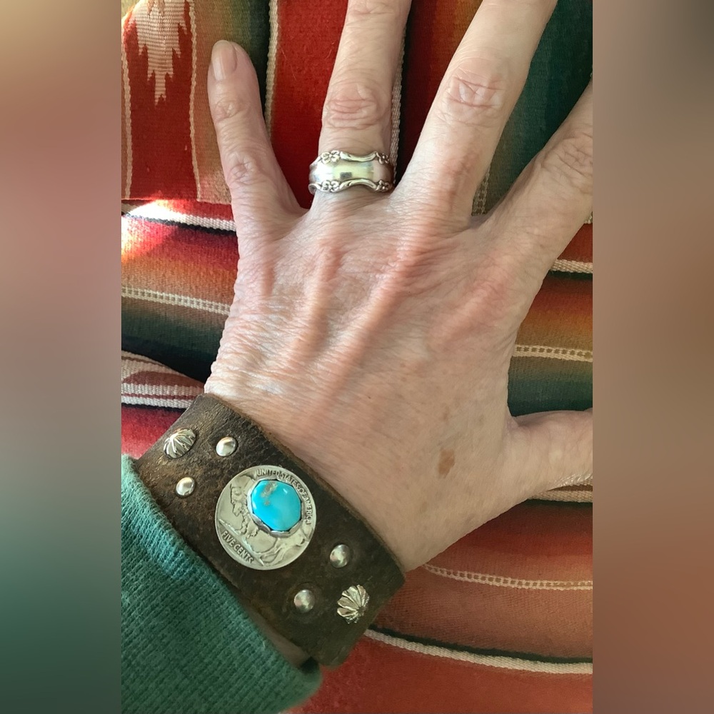 Turquoise & buffalo nickel cuff, up to 6 3/4” wrist